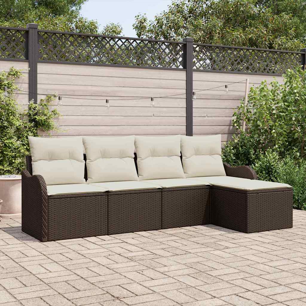Set Divano da Giardino con cuscino 5 pcs Marrone Poly Rattan | homemem39