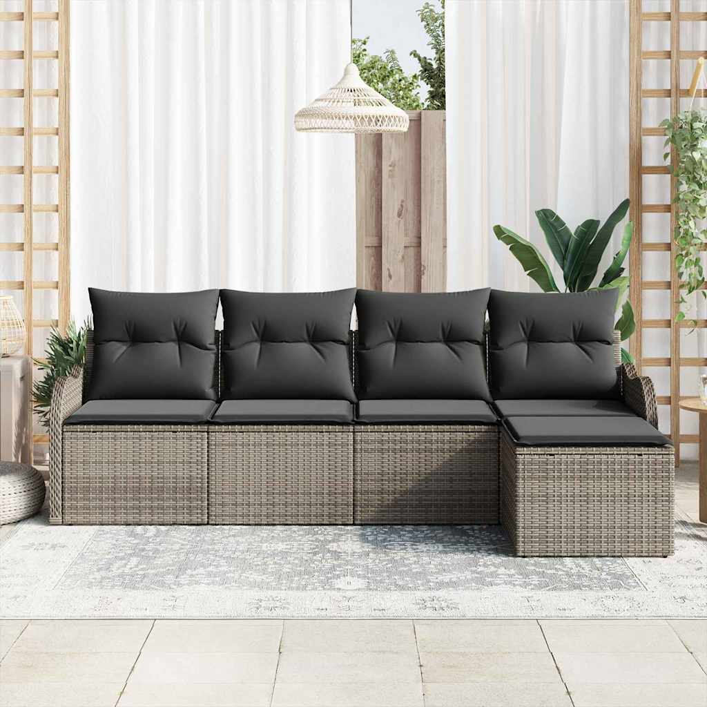 Set Divano da Giardino con cuscino 5 pcs Grigio Poly Rattan | homemem39