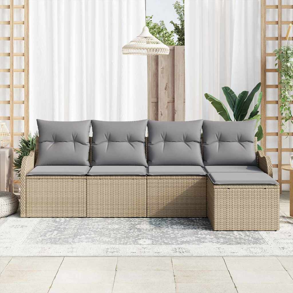 Set Divano da Giardino con cuscino 5 pcs Beige Poly Rattan | homemem39
