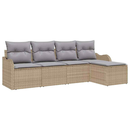 Set Divano da Giardino con cuscino 5 pcs Beige Poly Rattan | homemem39