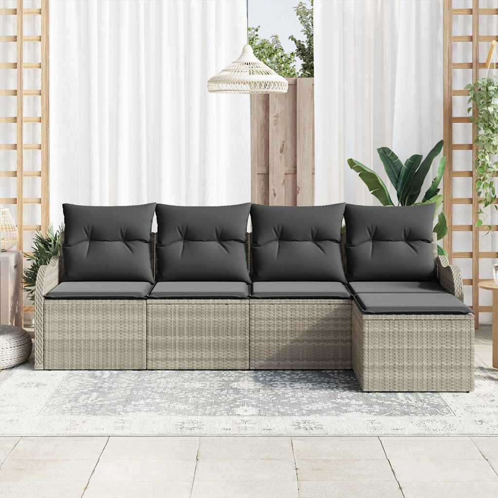 Set Divano da Giardino 5 pcs Grigio chiaro Poly Rattan