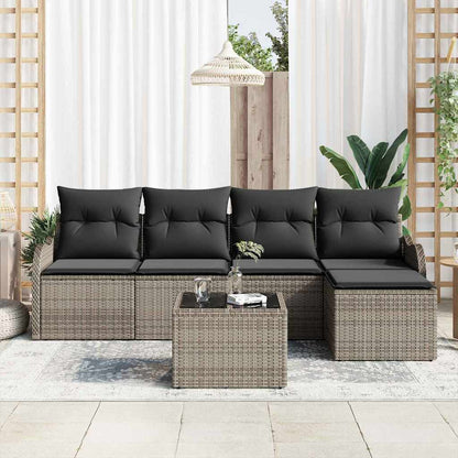 Set Divano da Giardino con cuscino 6 pcs Nero Poly Rattan | homemem39