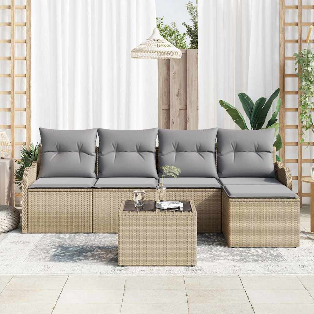Set Divano da Giardino con cuscino 6 pcs Nero Poly Rattan | homemem39