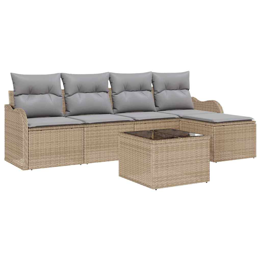Set Divano da Giardino con cuscino 6 pcs Nero Poly Rattan | homemem39