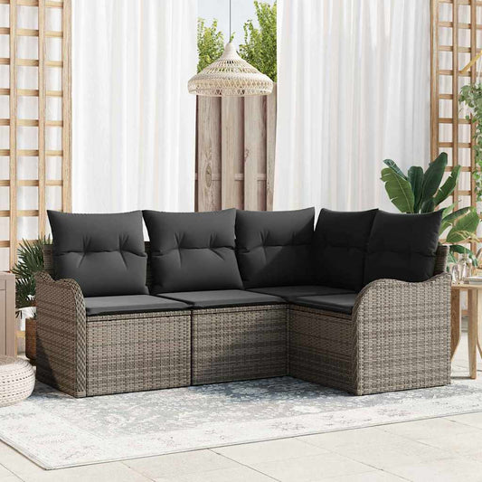 Set Divano da Giardino 4 pcs Grigio polyrattan | homemem39