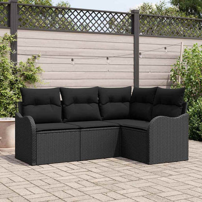 Set Divano da Giardino con archiviazione 4 pcs Nero polyrattan | homemem39
