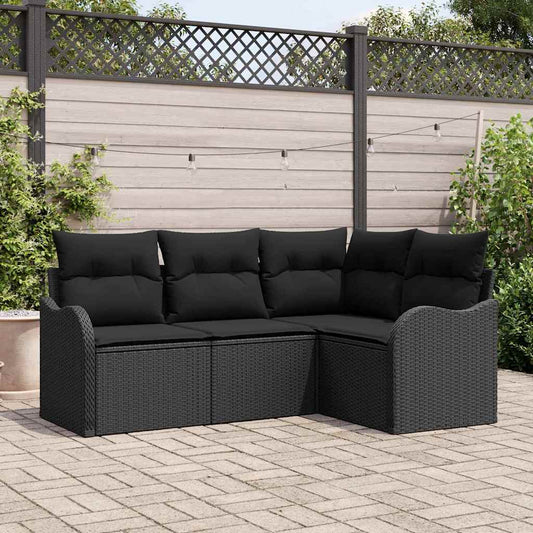 Set Divano da Giardino con archiviazione 4 pcs Nero polyrattan | homemem39