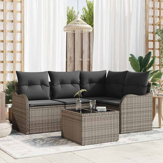 Set Divano da Giardino con archiviazione 5 pcs Nero polyrattan | homemem39