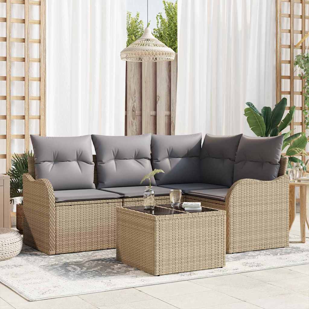 Set Divano da Giardino con archiviazione 5 pcs Nero polyrattan | homemem39
