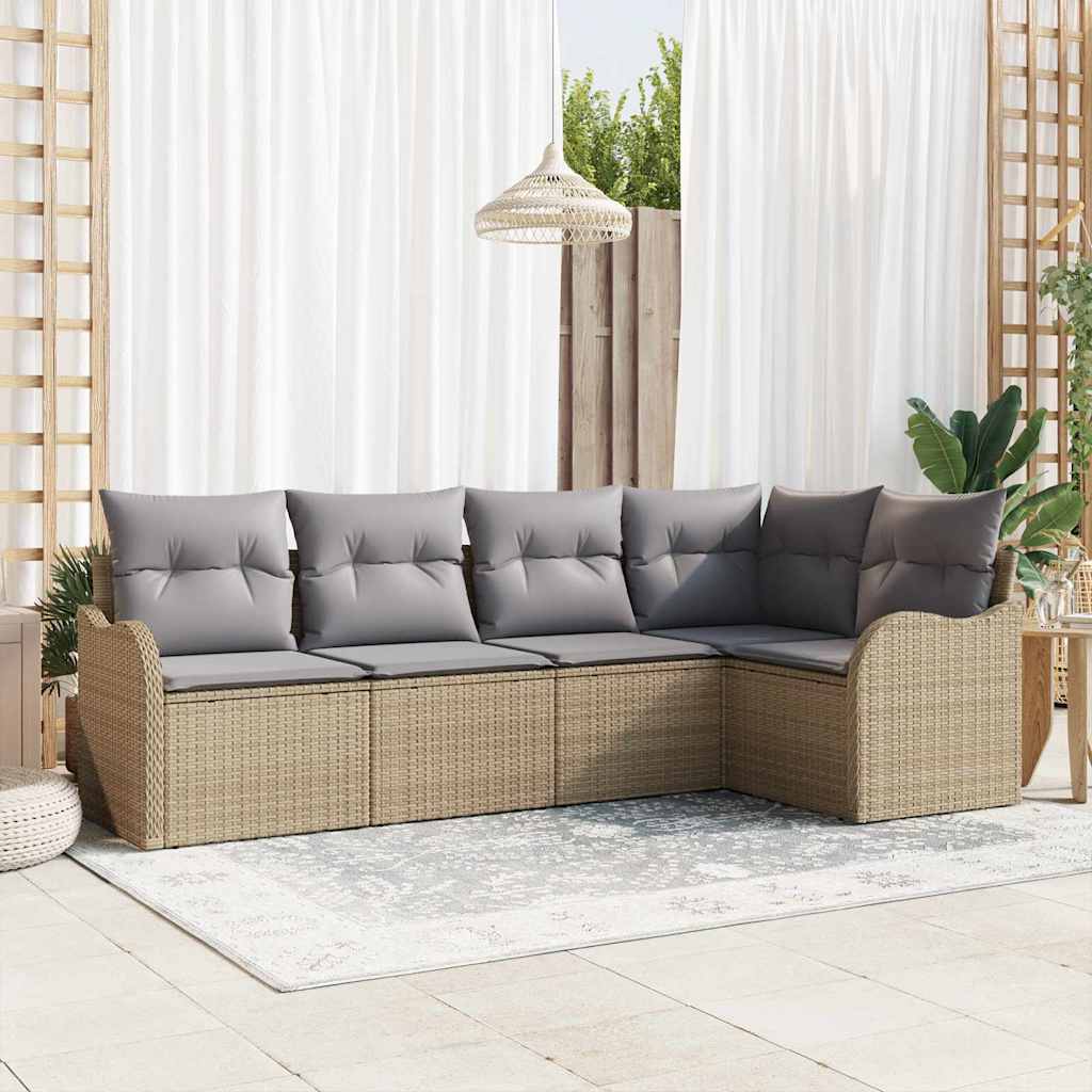 Set Divano da Giardino con archiviazione 5 pcs Beige polyrattan | homemem39