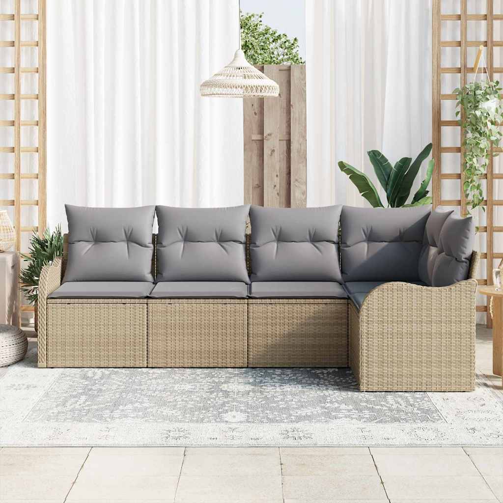 Set Divano da Giardino con archiviazione 5 pcs Beige polyrattan | homemem39