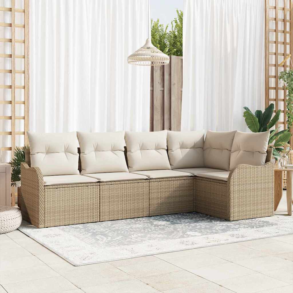 Set Divano da Giardino con archiviazione 5 pcs Beige polyrattan | homemem39