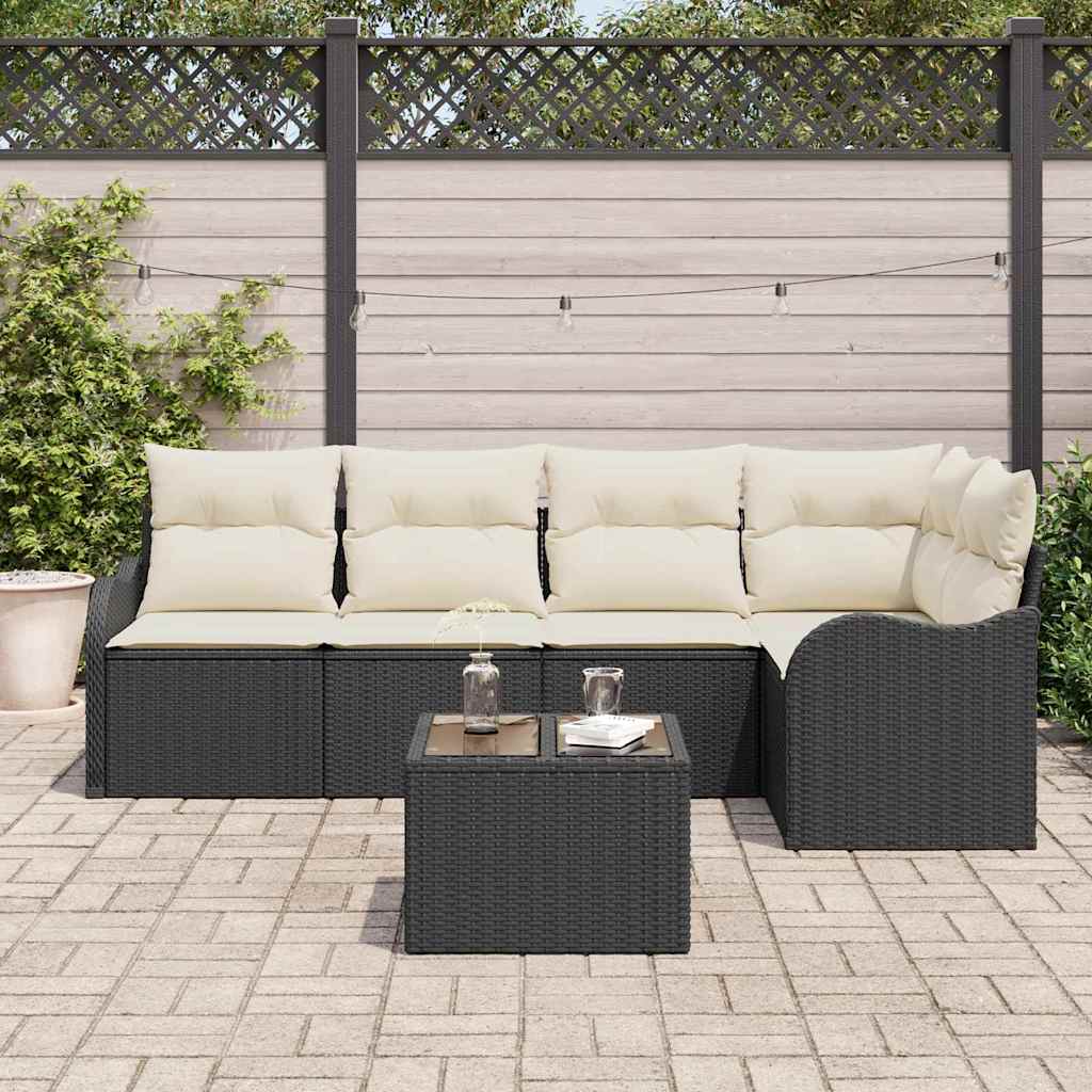 Set Divano da Giardino con archiviazione 6 pcs Nero polyrattan | homemem39