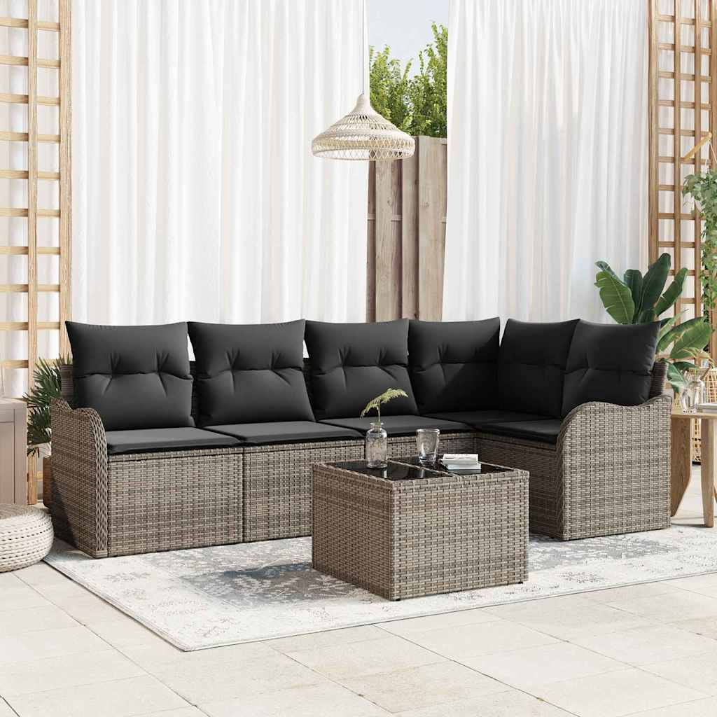 Set Divano da Giardino 6 pcs Grigio polyrattan | homemem39
