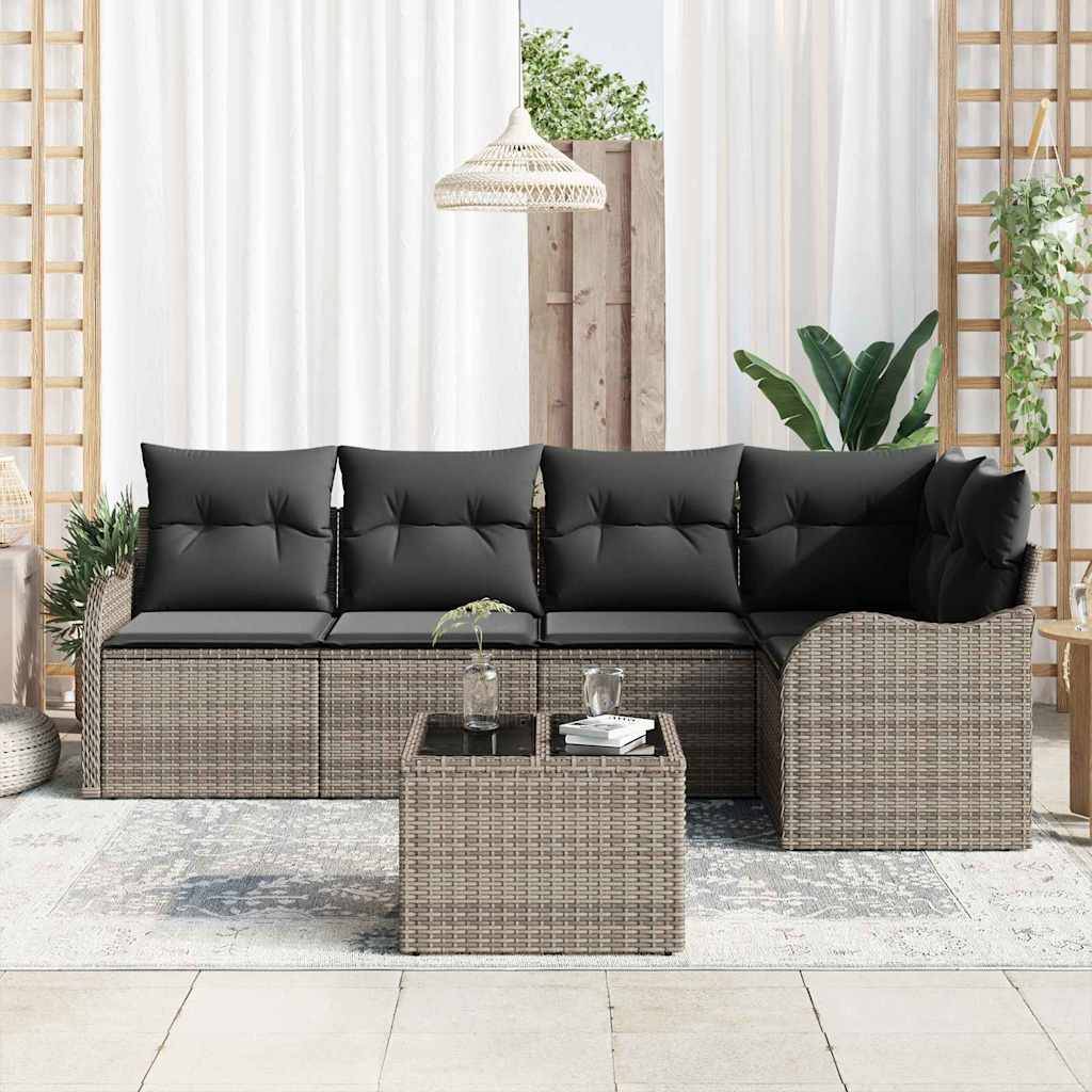 Set Divano da Giardino 6 pcs Grigio polyrattan | homemem39