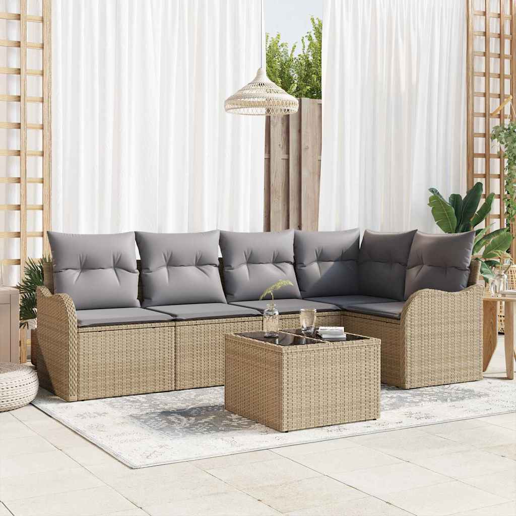 Set Divano da Giardino con archiviazione 6 pcs Beige polyrattan | homemem39