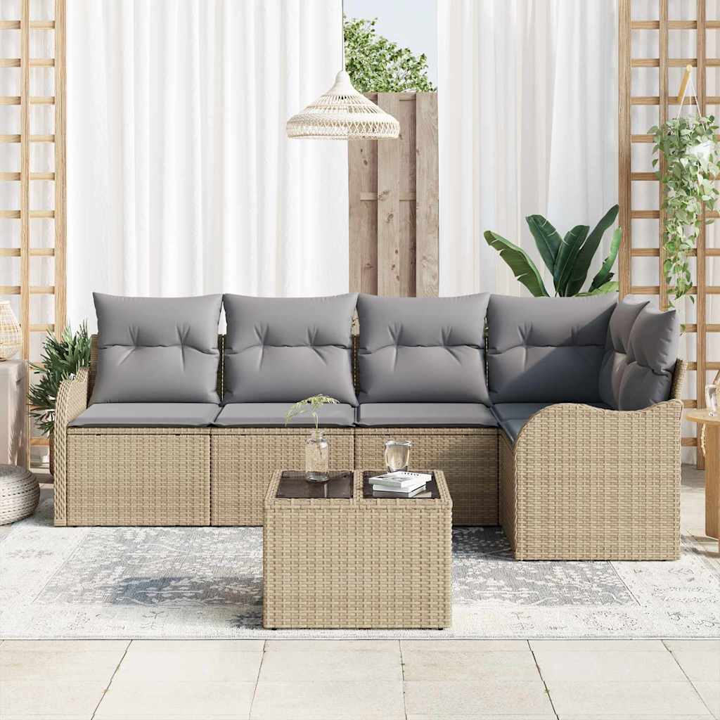 Set Divano da Giardino con archiviazione 6 pcs Beige polyrattan | homemem39