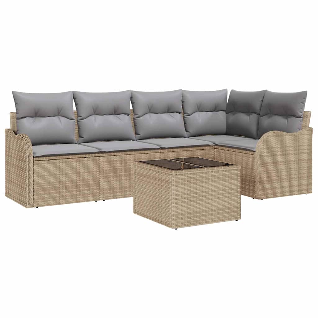 Set Divano da Giardino con archiviazione 6 pcs Beige polyrattan | homemem39