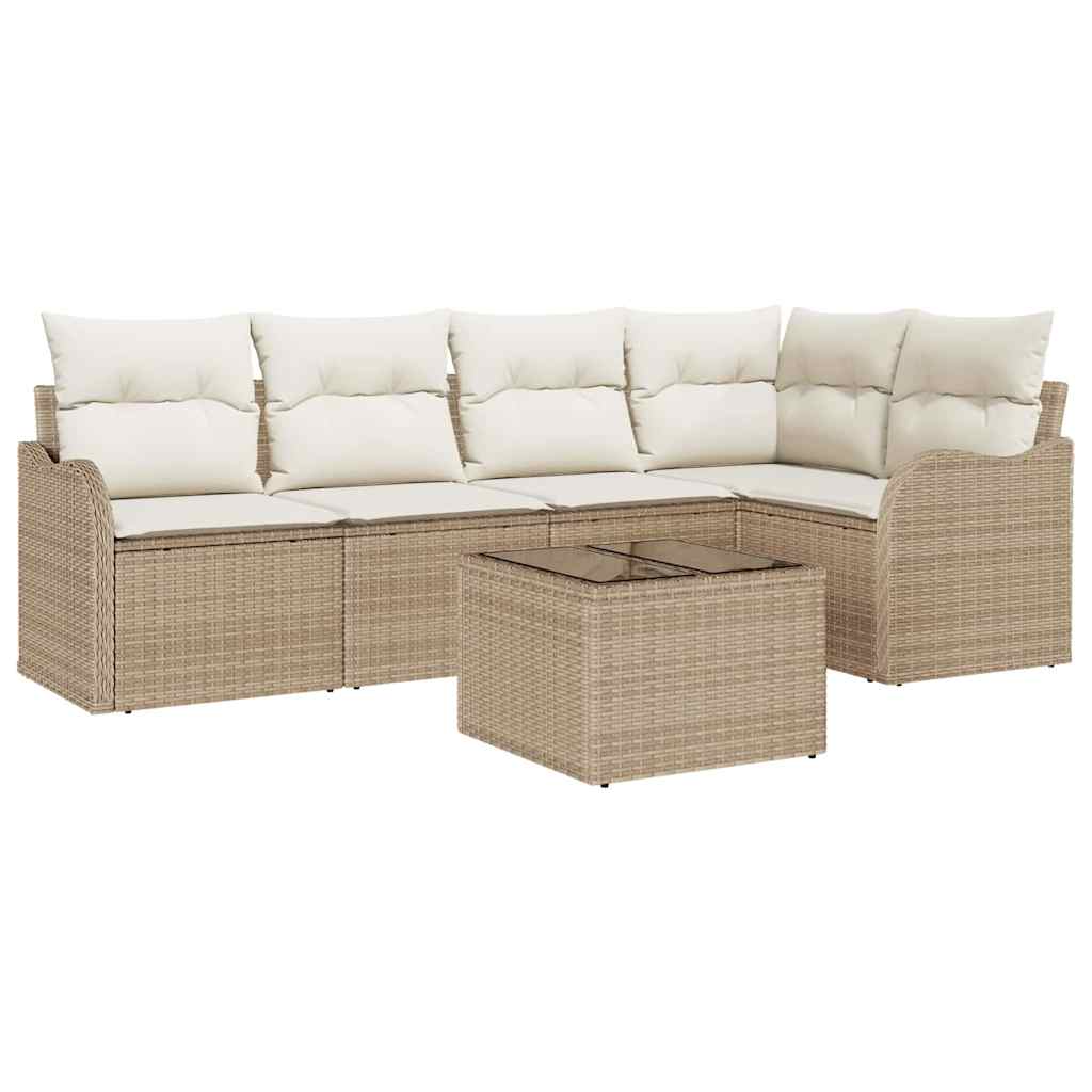 Set Divano da Giardino con archiviazione 6 pcs Beige polyrattan | homemem39