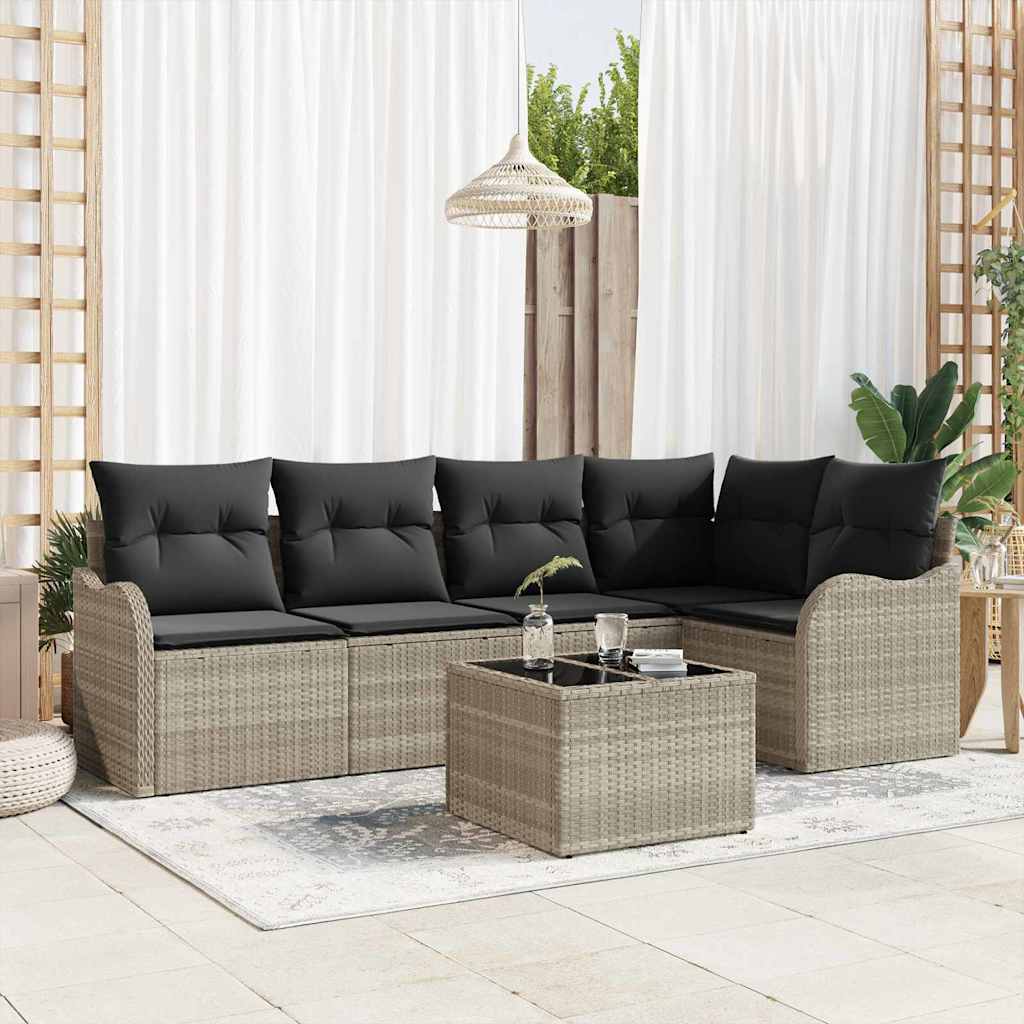 Set Divano da Giardino 6 pcs Grigio chiaro polyrattan | homemem39