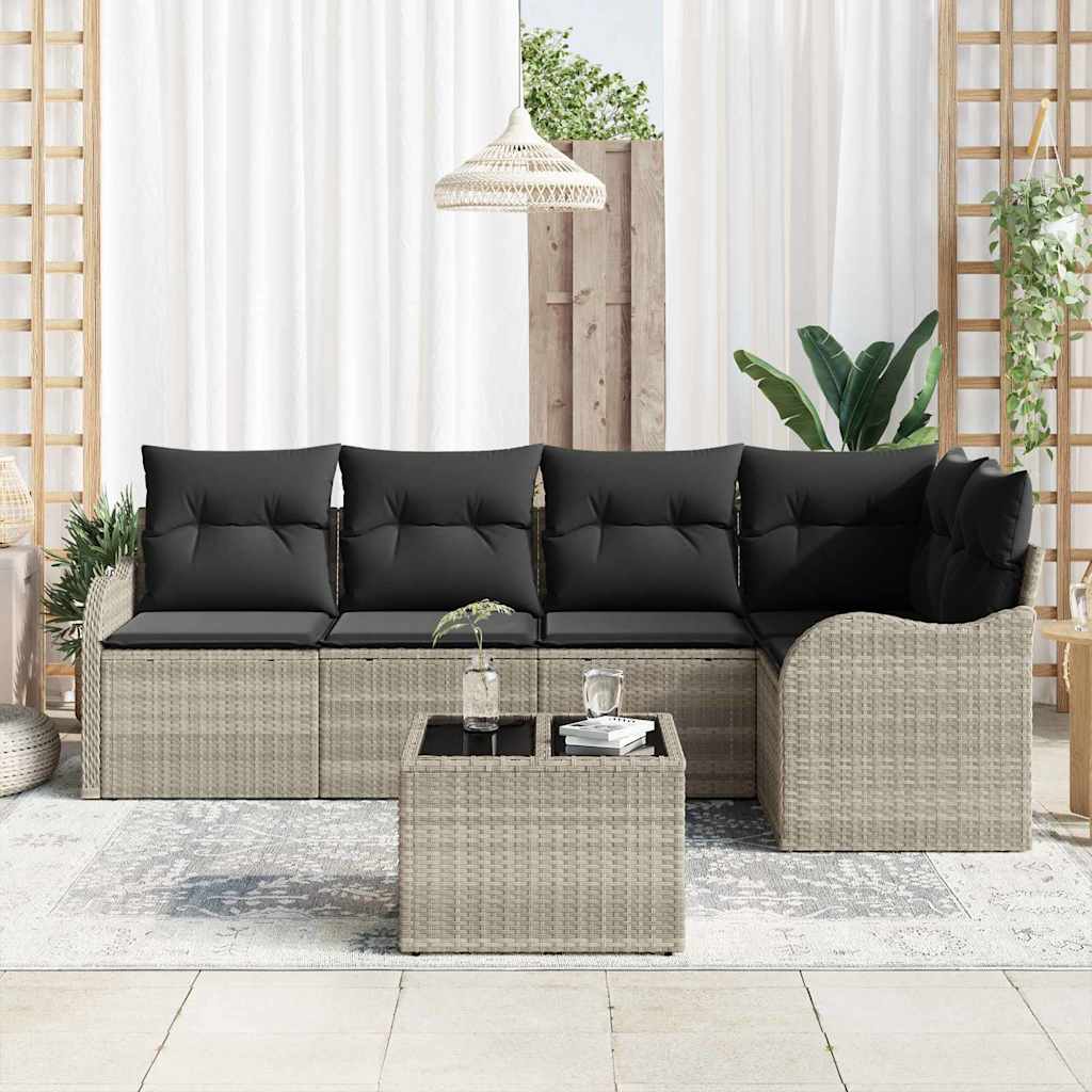 Set Divano da Giardino 6 pcs Grigio chiaro polyrattan | homemem39