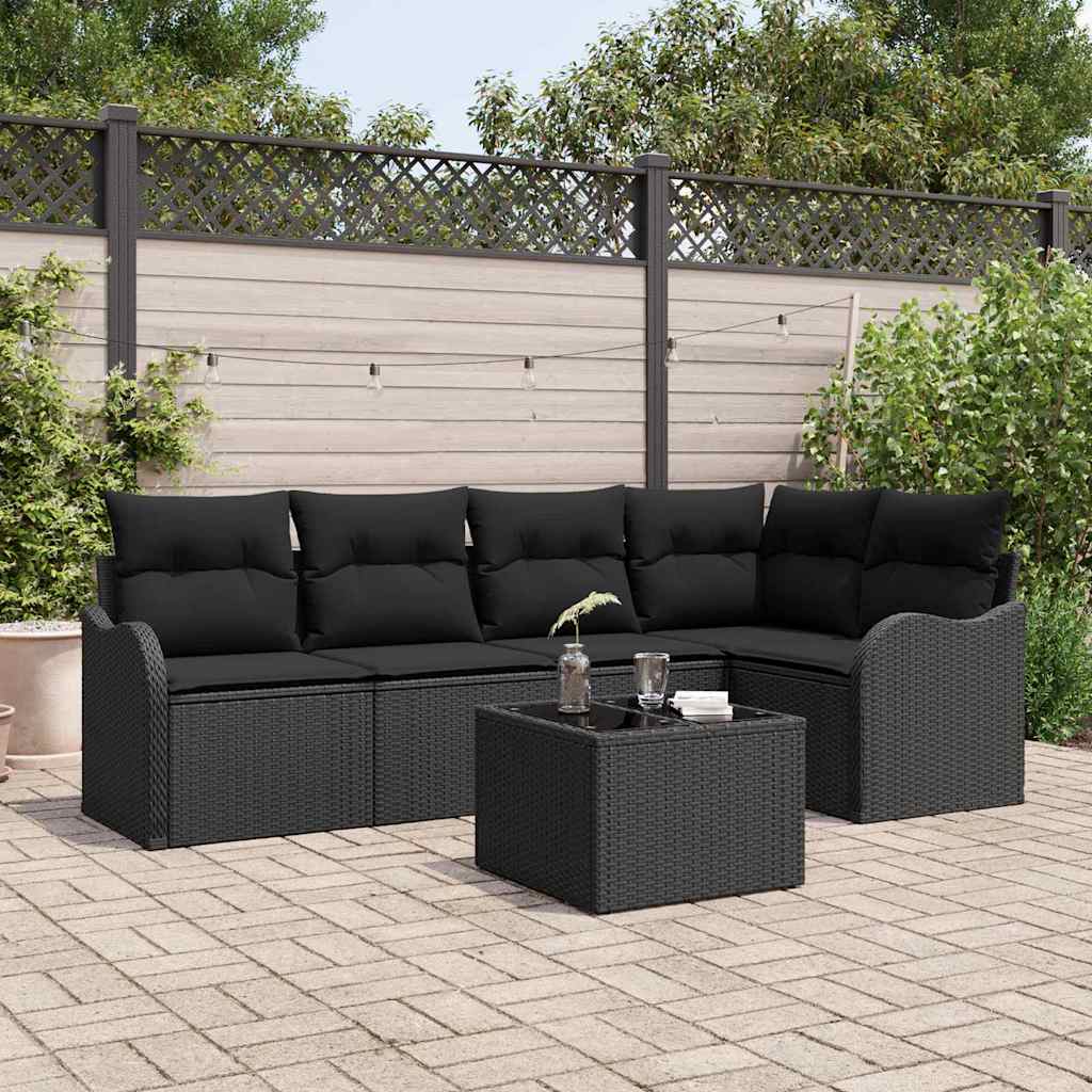 Set Divano da Giardino con archiviazione 6 pcs Nero polyrattan | homemem39