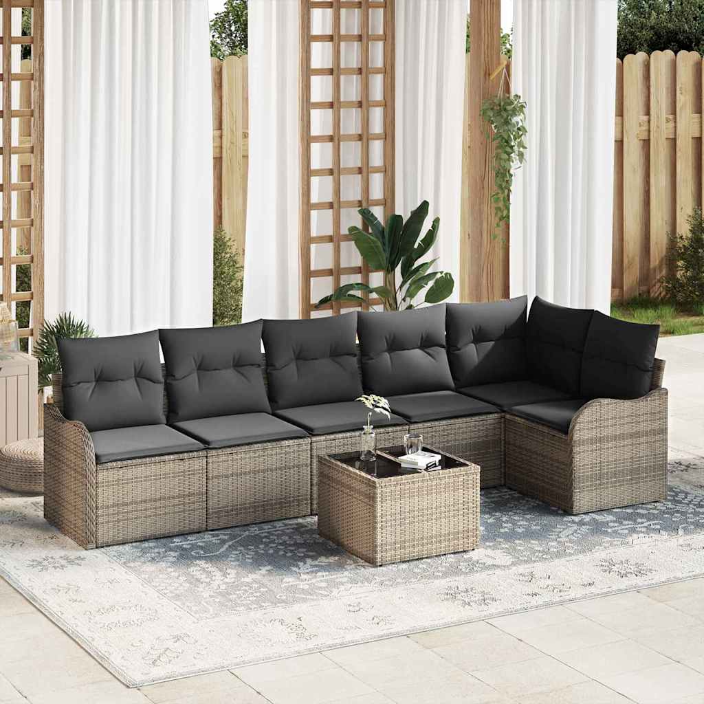 Set Divano da Giardino con cuscino 7 pcs Nero Poly Rattan | homemem39