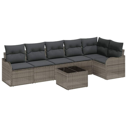Set Divano da Giardino con cuscino 7 pcs Nero Poly Rattan | homemem39