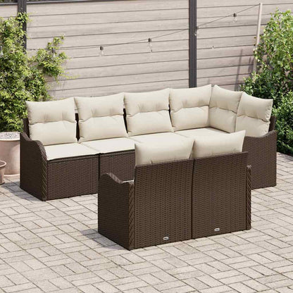 Set Divano da Giardino 7 pcs Marrone Poly Rattan | homemem39