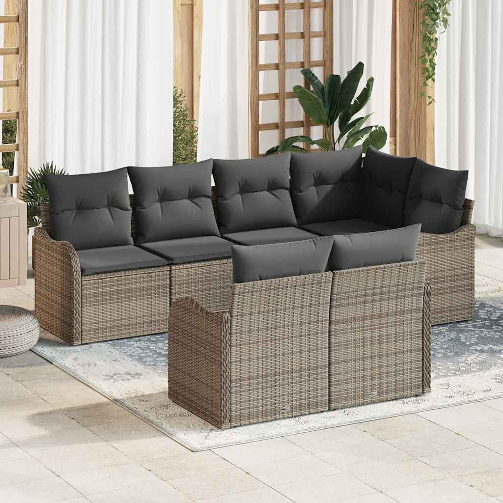 Set Divano da Giardino 7 pcs Grigio Poly Rattan | homemem39