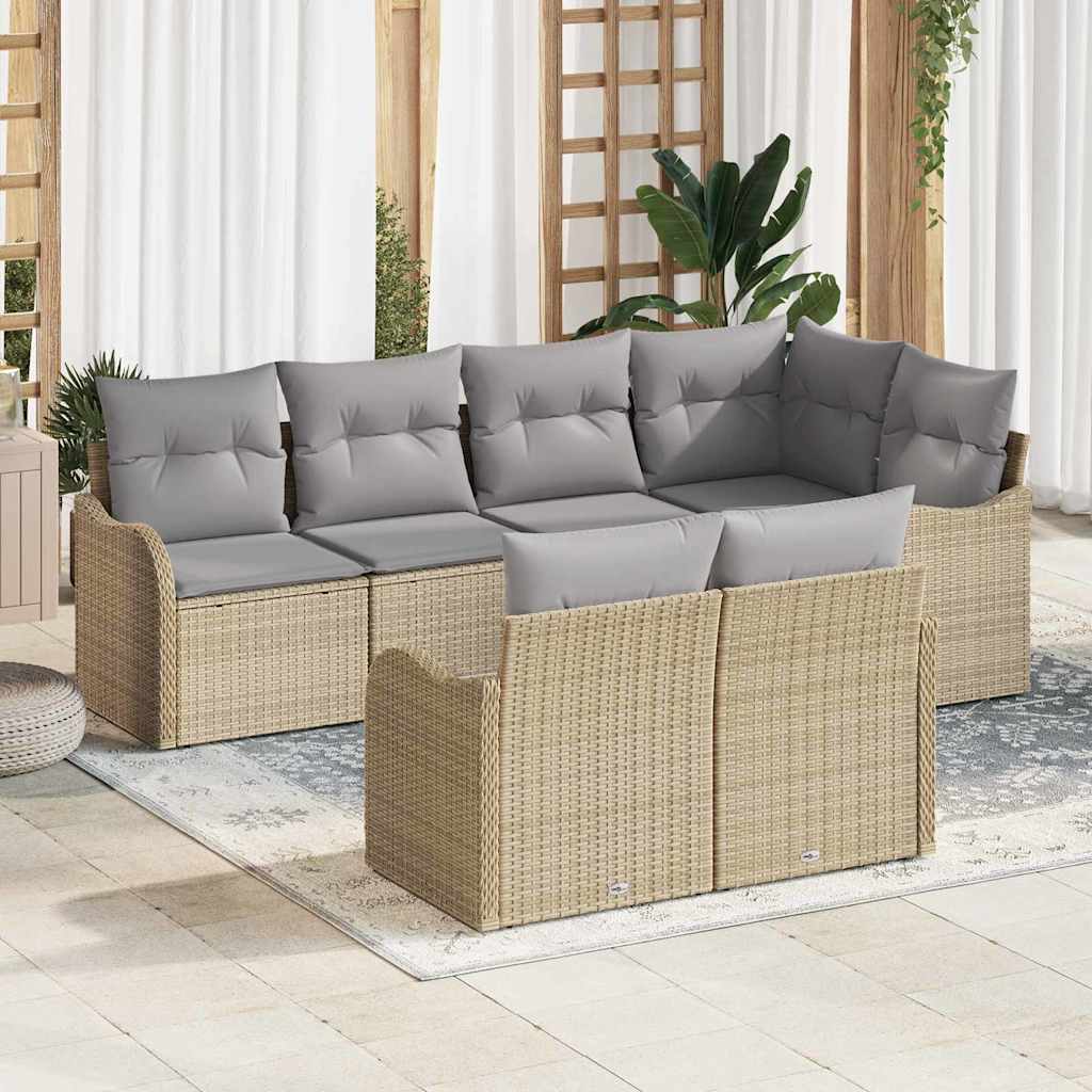 Set Divano da Giardino 7 pcs Beige Poly Rattan | homemem39