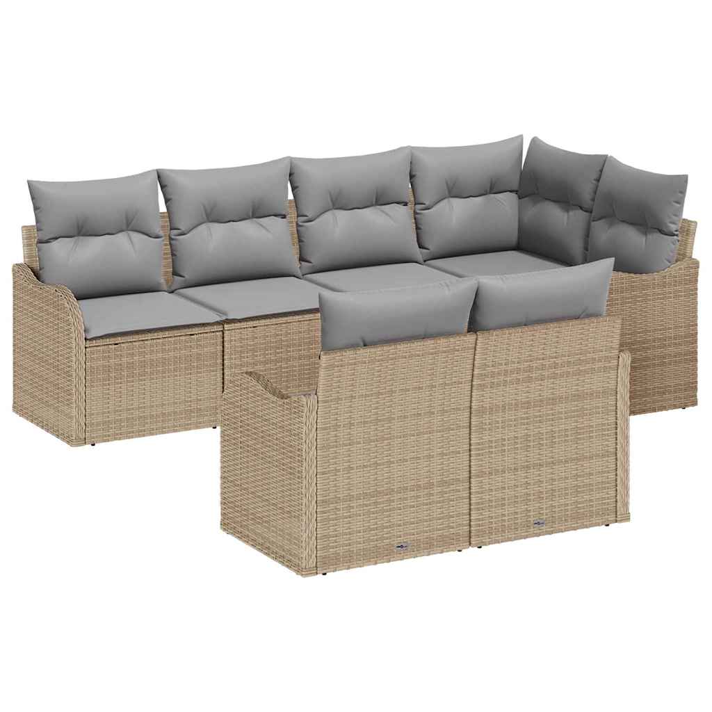 Set Divano da Giardino 7 pcs Beige Poly Rattan | homemem39