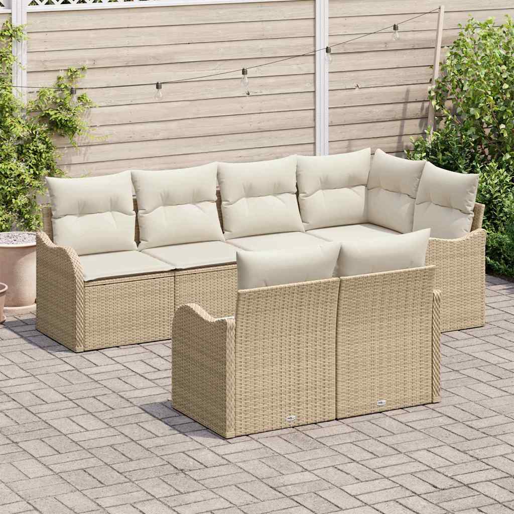 Set Divano da Giardino 7 pcs Beige Poly Rattan