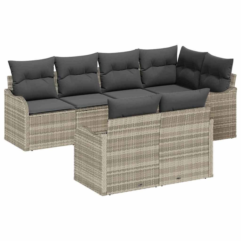 Set Divano da Giardino 7 pcs Grigio chiaro Poly Rattan | homemem39