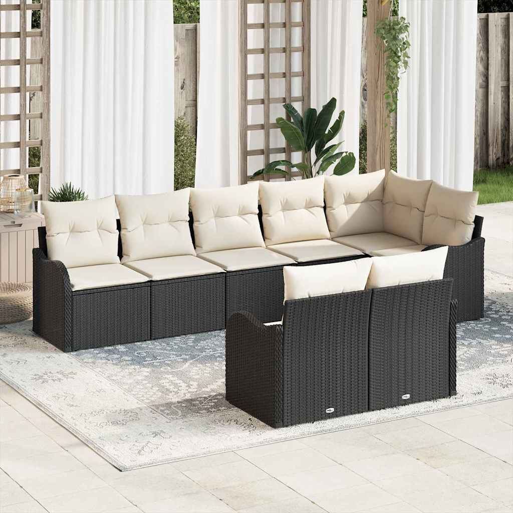 Set Divano da Giardino 8 pcs Nero e Bianco polyrattan | homemem39
