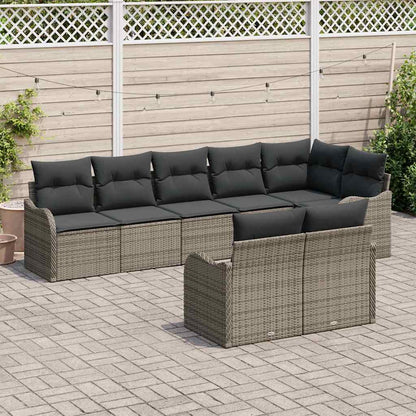 Set Divano da Giardino con cuscino 8 pcs Grigio Poly Rattan