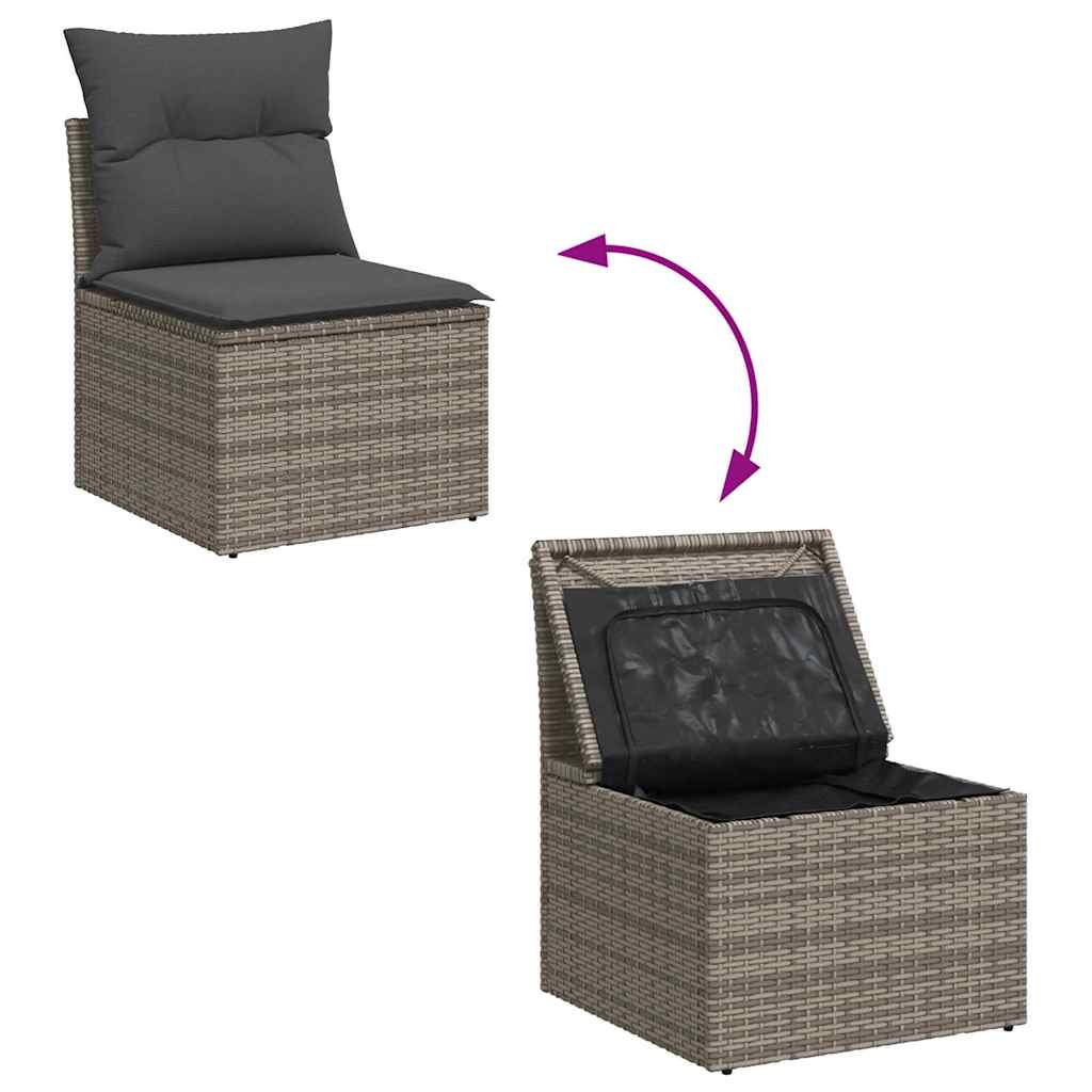 Set Divano da Giardino con cuscino 8 pcs Grigio Poly Rattan