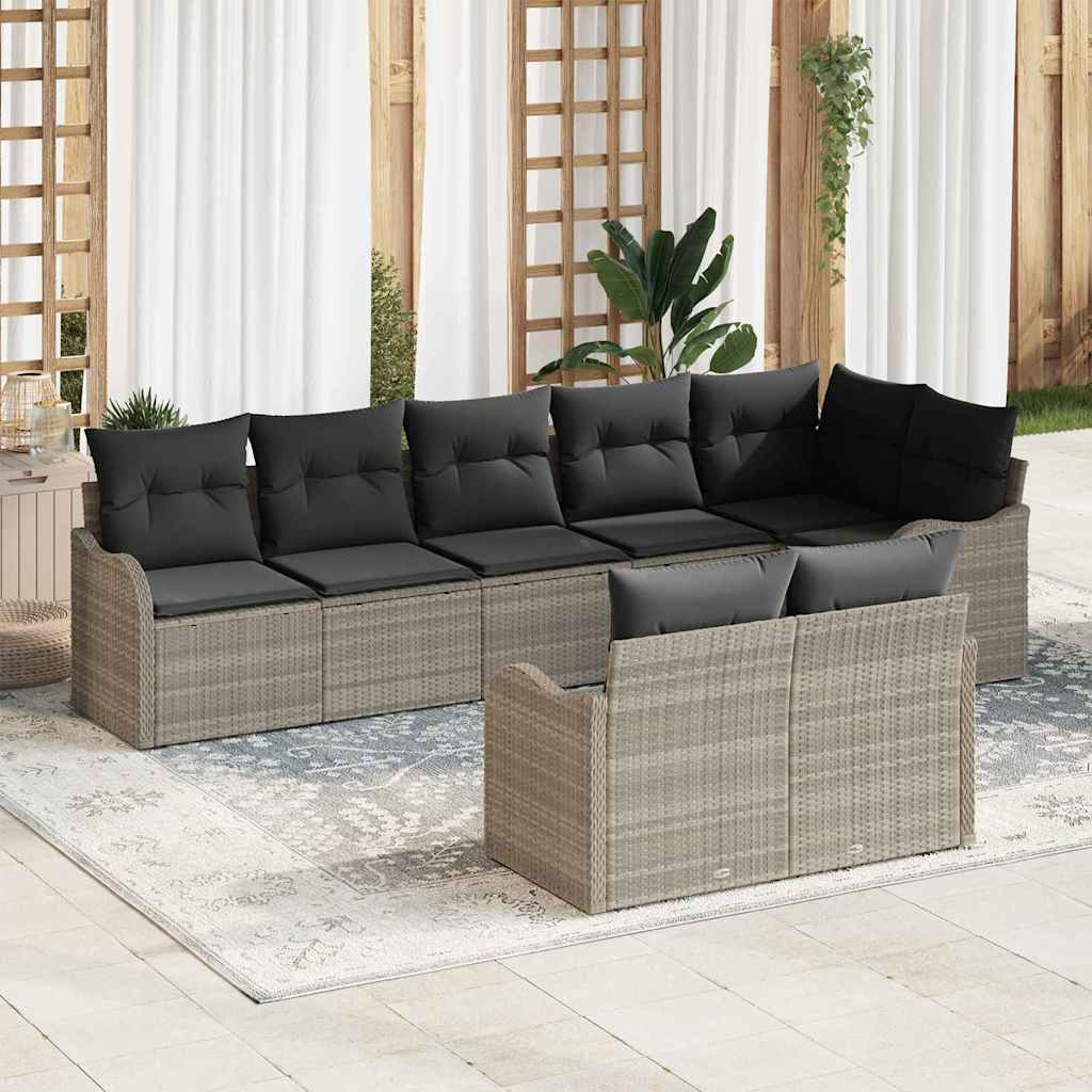 Set Divano da Giardino 8 pcs Grigio chiaro Poly Rattan | homemem39