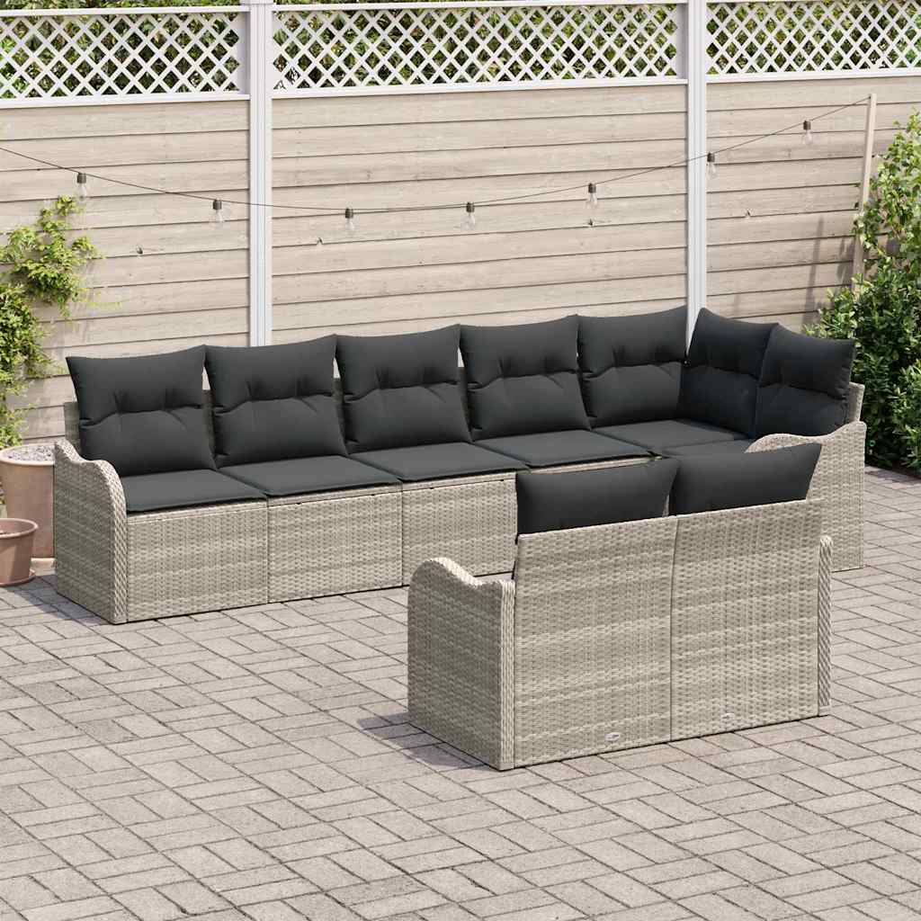 Set Divano da Giardino 8 pcs Grigio chiaro Poly Rattan | homemem39