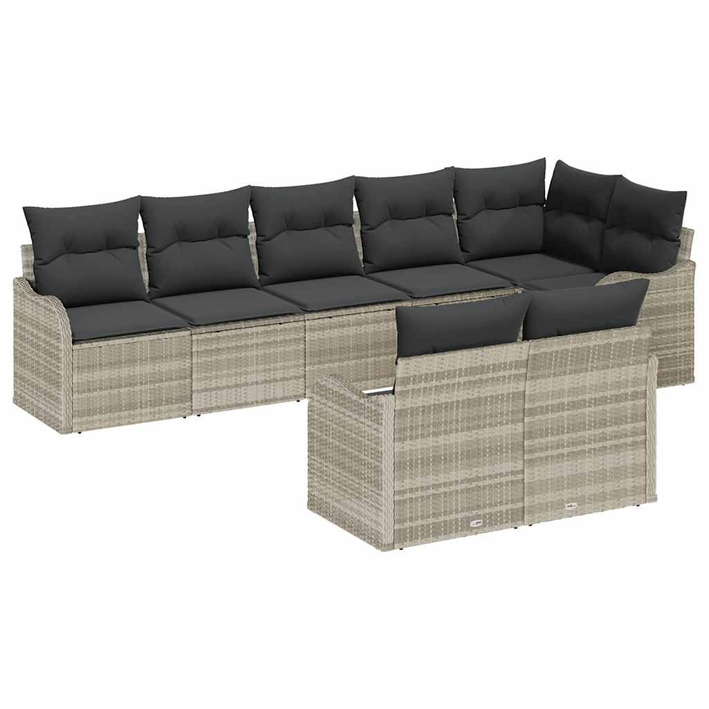Set Divano da Giardino 8 pcs Grigio chiaro Poly Rattan | homemem39