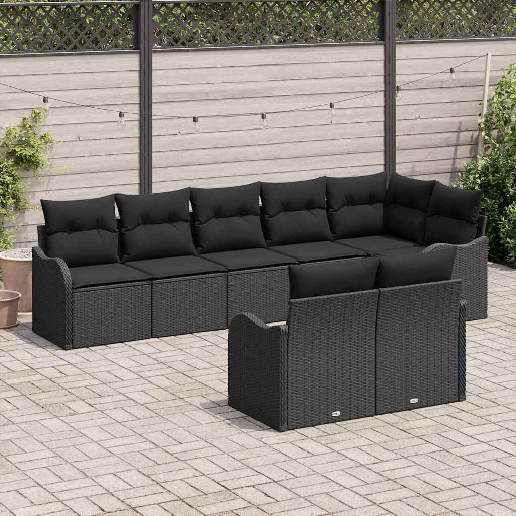 Set Divano da Giardino con archiviazione 8 pcs Nero polyrattan | homemem39
