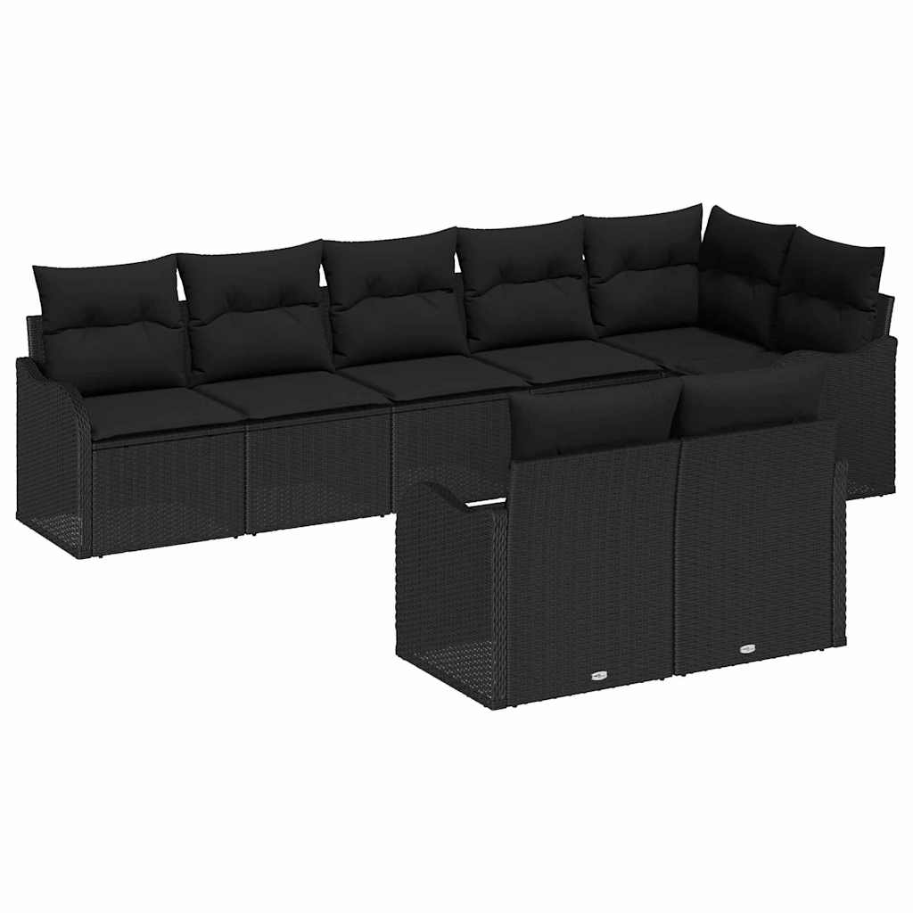 Set Divano da Giardino con archiviazione 8 pcs Nero polyrattan | homemem39