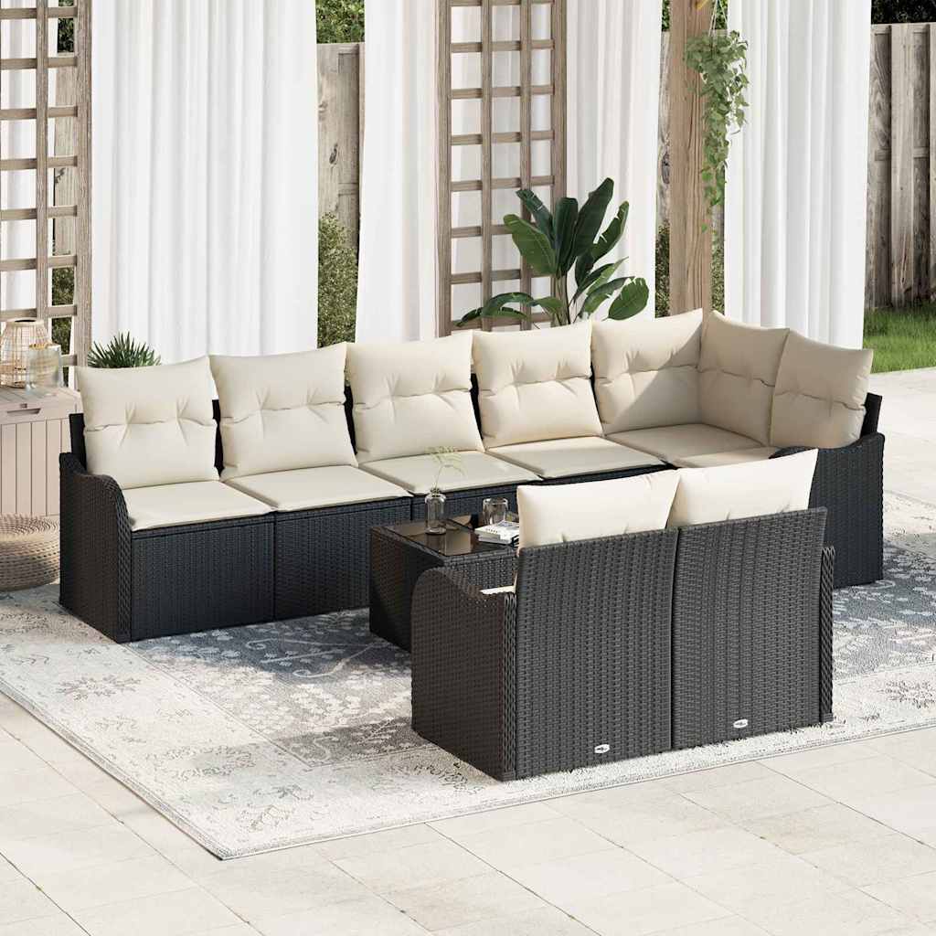 Set Divano da Giardino 9 pcs Nero e bianco Poly Rattan | homemem39