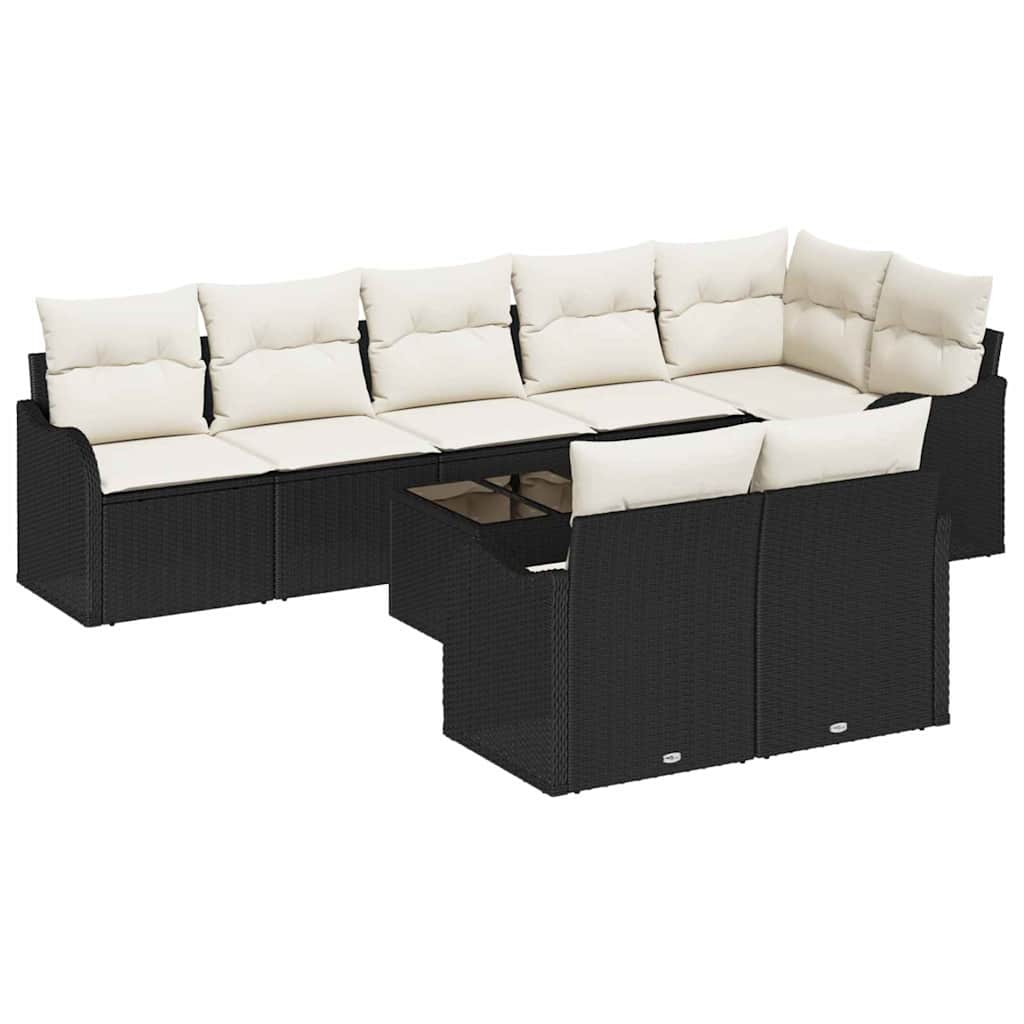 Set Divano da Giardino 9 pcs Nero e bianco Poly Rattan | homemem39