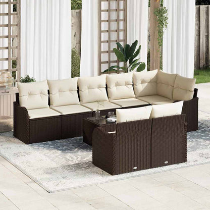Set Divano da Giardino 9 pcs Marrone e bianco Poly Rattan | homemem39