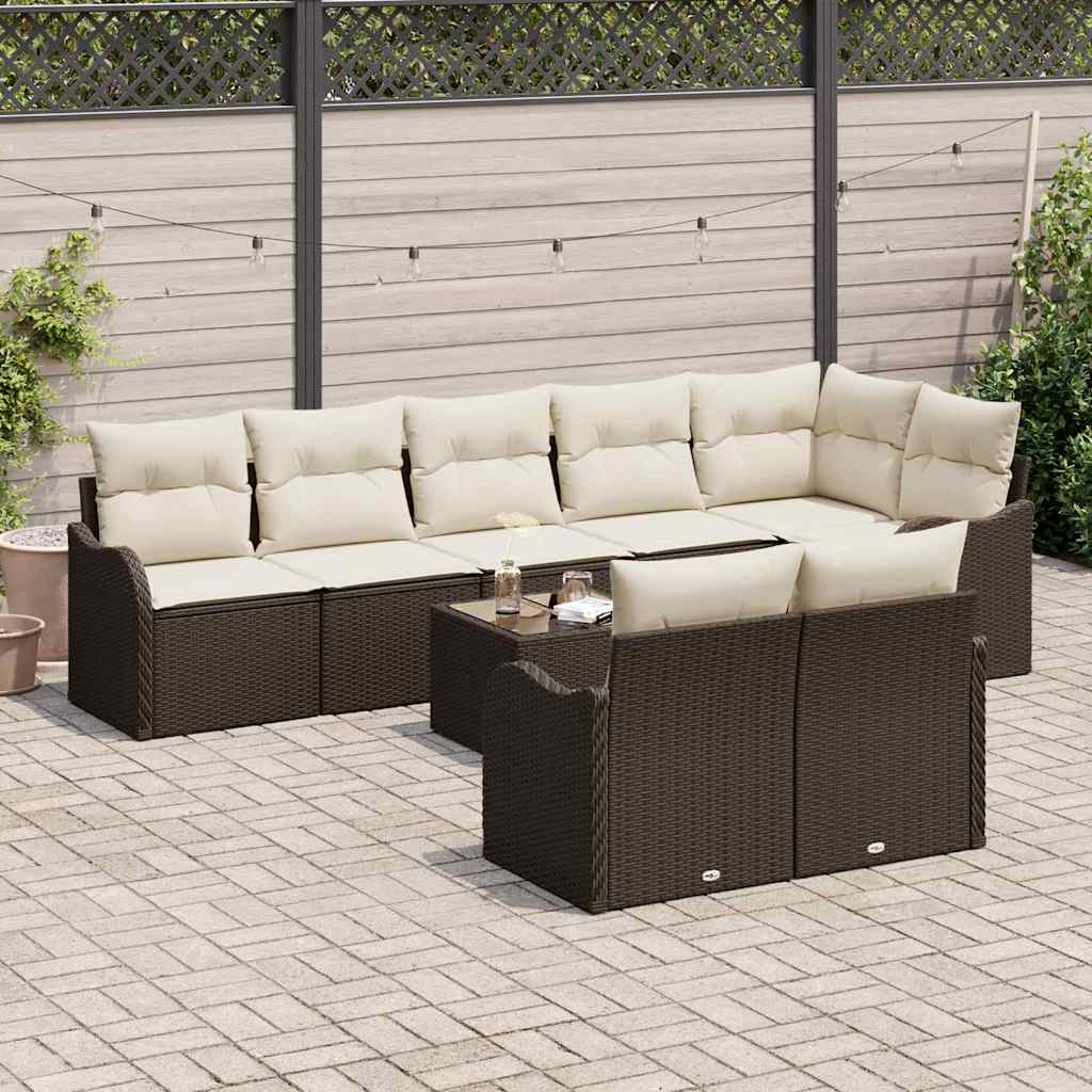 Set Divano da Giardino 9 pcs Marrone e bianco Poly Rattan | homemem39