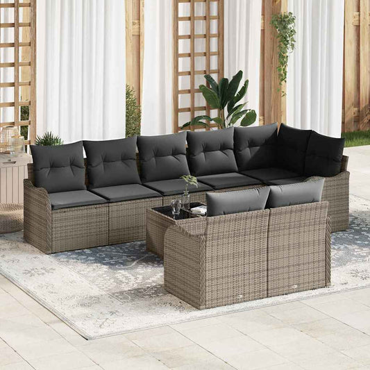 Set Divano da Giardino con cuscino 9 pcs Grigio Poly Rattan | homemem39