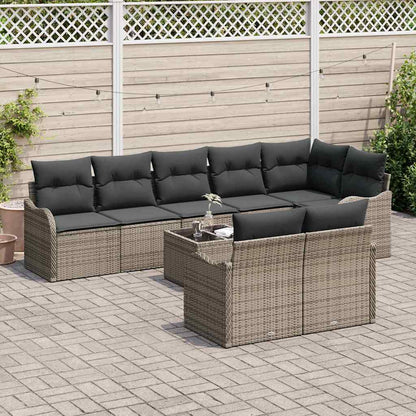 Set Divano da Giardino con cuscino 9 pcs Grigio Poly Rattan