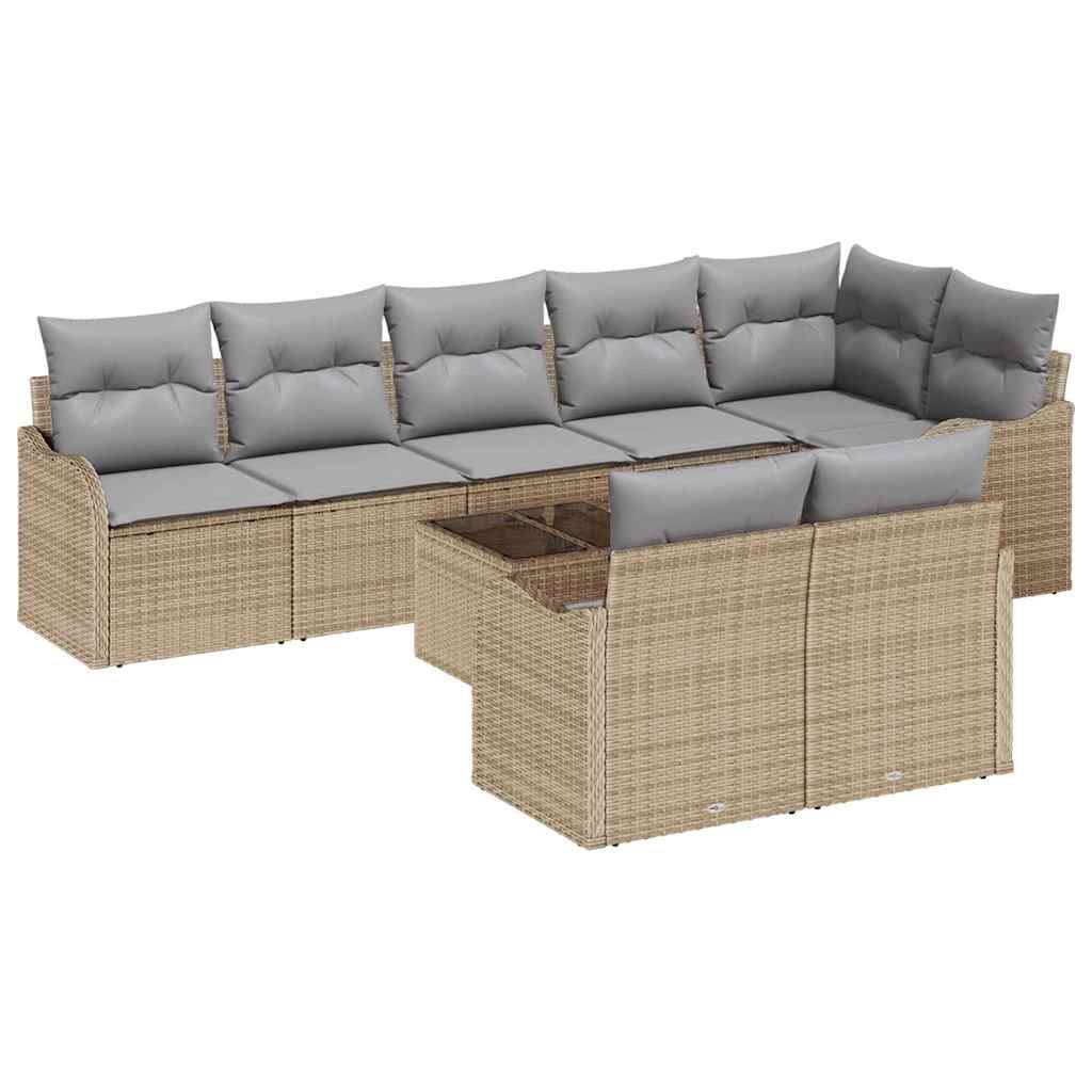 Set Divano da Giardino 9 pcs beige e grigio chiaro Poly Rattan | homemem39