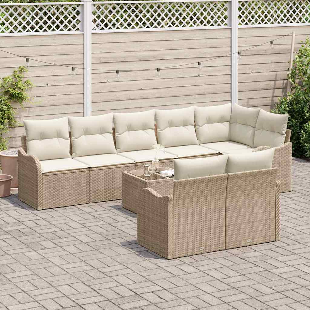 Set Divano da Giardino 9 pcs Beige e Bianco polyrattan | homemem39